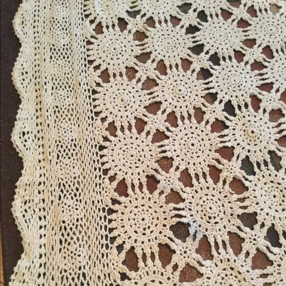 ⚜️ Vintage Tablecloth Hand Crocheted Ecru  Rectangular Bohemian Beauty